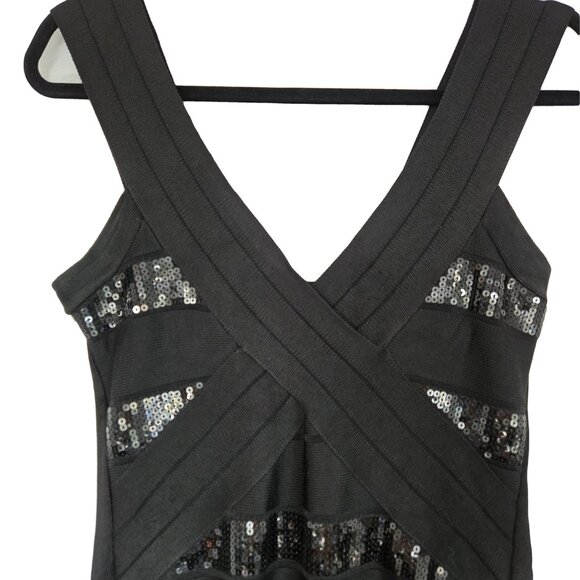 FRENCH CONNECTION Black Sequined Contour Dress 8 - Picture 2 of 5